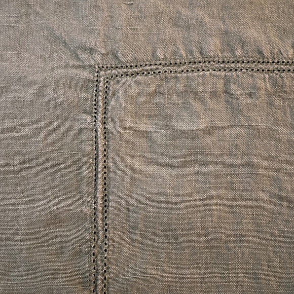 WIlliams Sonoma 100% Linen Tablecloth 65"x 84" Olive Green Hem-stitch Insert - Picture 4 of 8